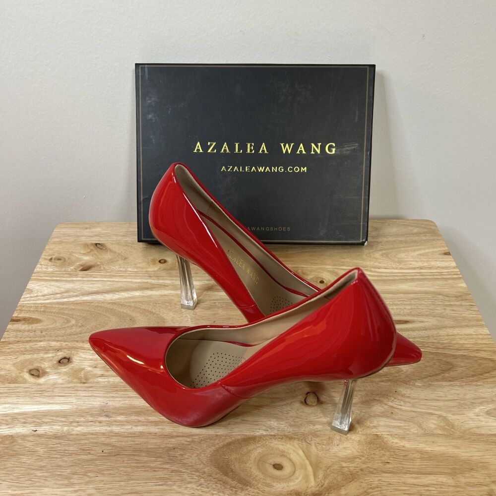 Azalea Wang Sz 10  Apple Red Pumps 4.25” Stiletto Clear Heels Patent Leather New